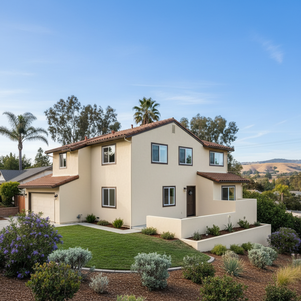 Completed stucco painting work at a residential property in San Bruno, CA