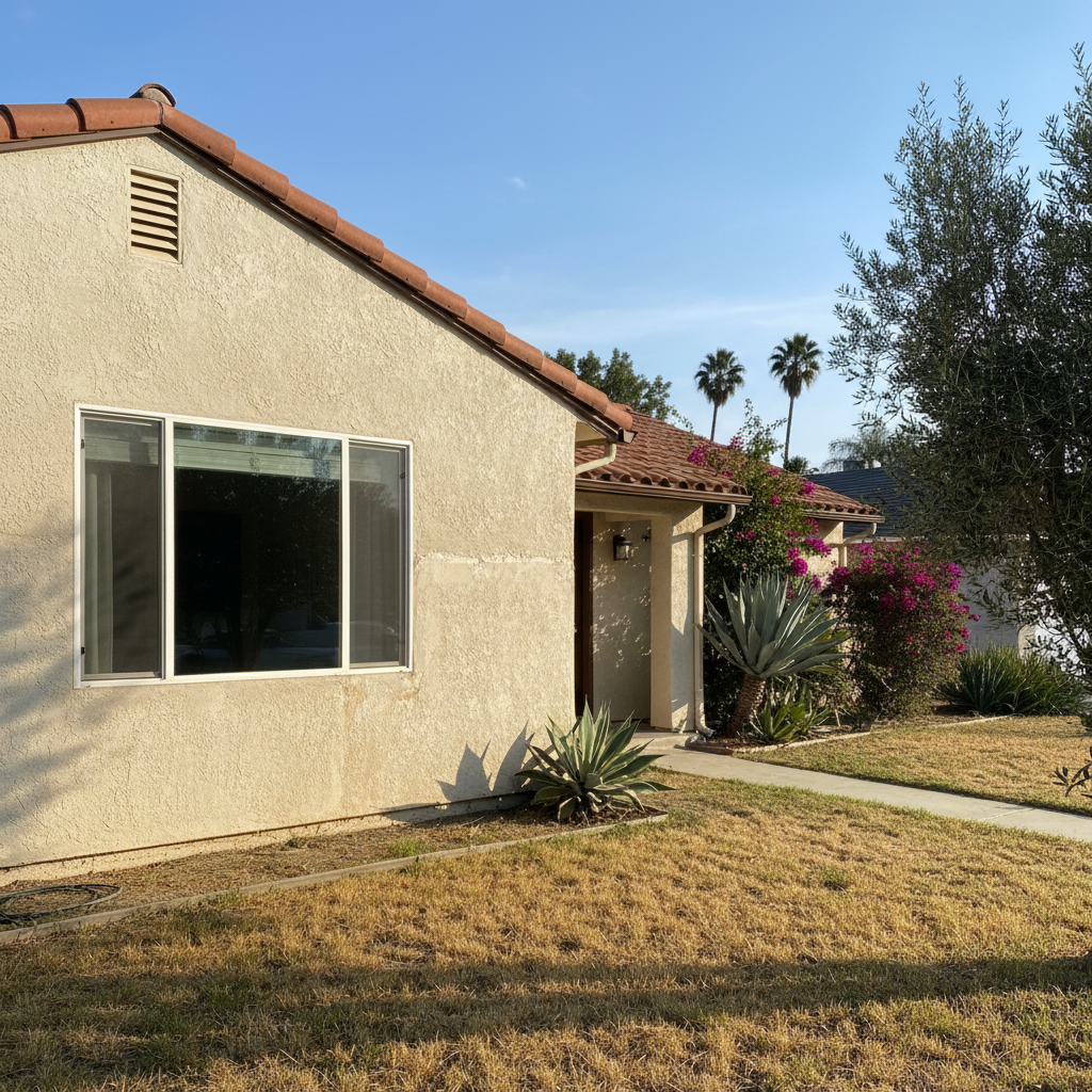 Completed stucco repair work at a residential property in Pasadena, CA