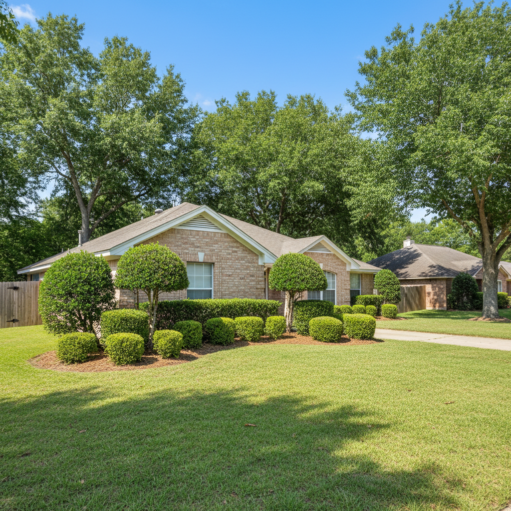 Completed shrub & bush trimming work at a residential property in Orange, TX