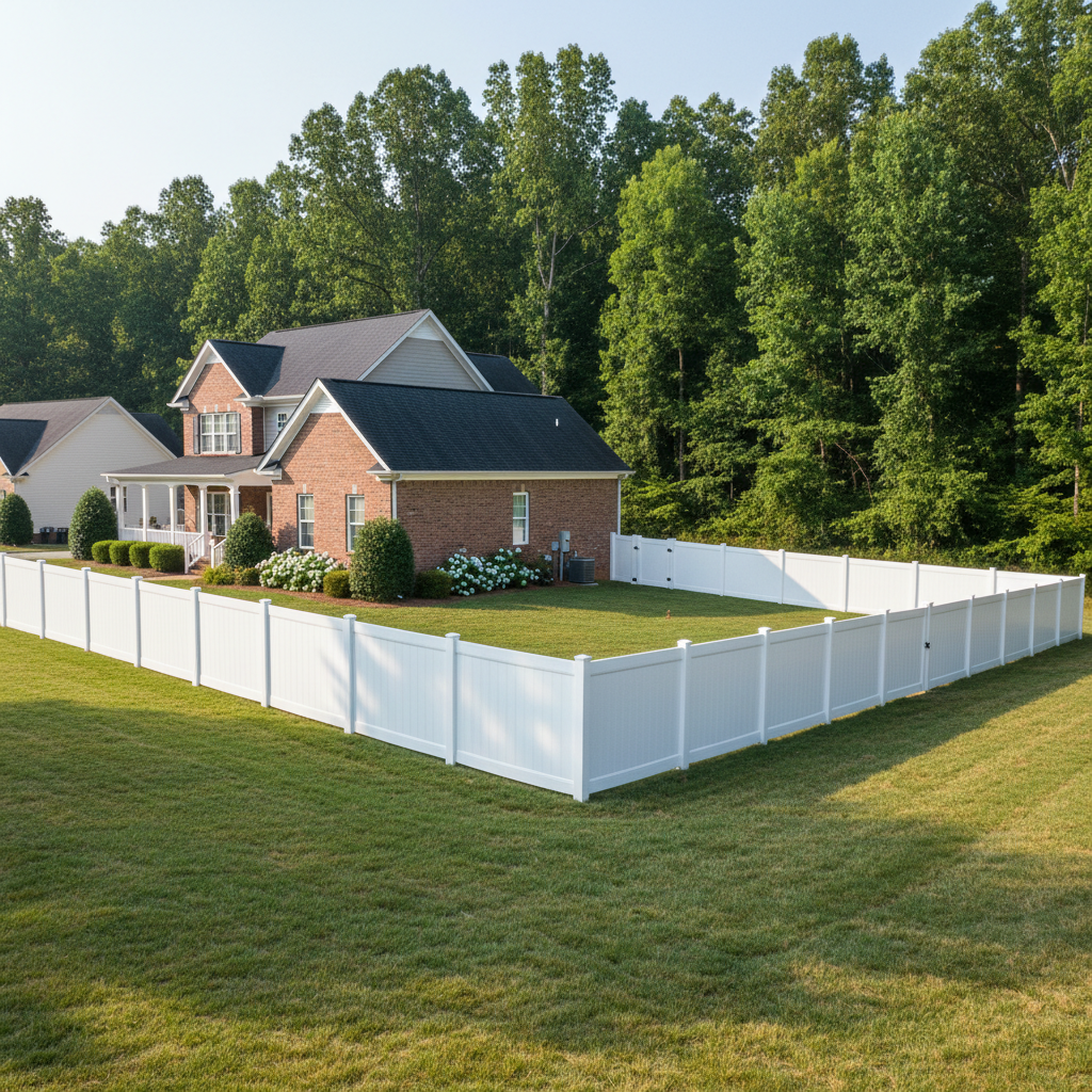 Completed vinyl fence installation work at a residential property in Norris, TN