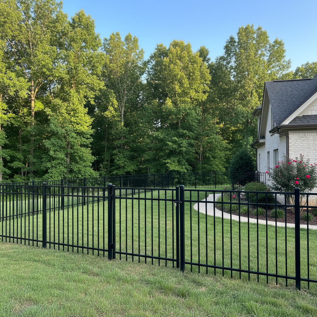 Completed aluminum fence installation work at a residential property in Rockford, TN