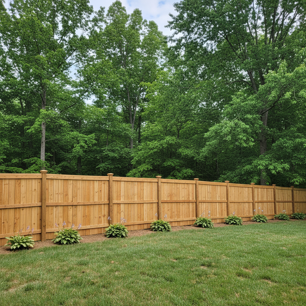 Completed privacy fence installation work at a residential property in Rockford, TN