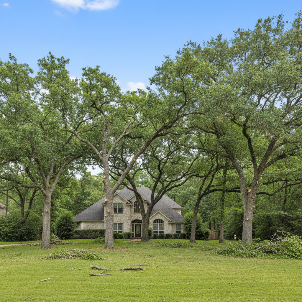Completed tree trimming work at a residential property in Nederland, TX
