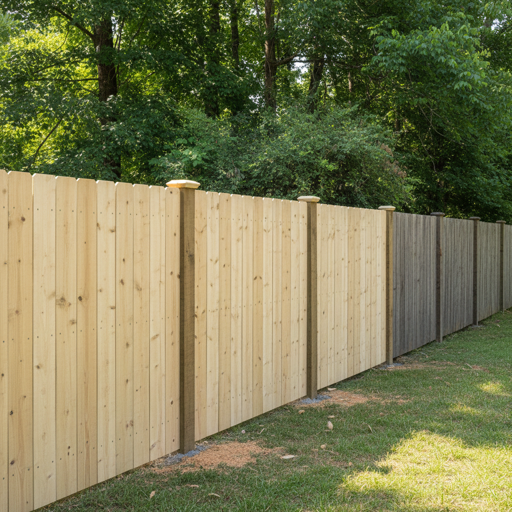 Completed fence repair work at a residential property in Rockford, TN