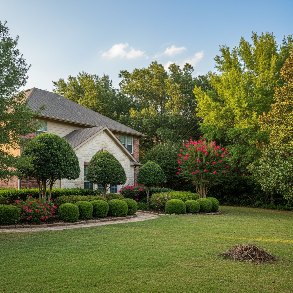 Completed shrub & bush trimming work at a residential property in Porter, TX