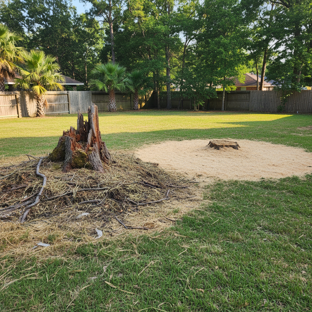 Completed stump grinding & removal work at a residential property in Nederland, TX