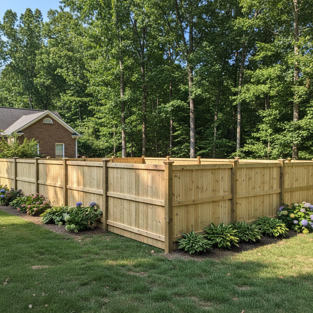 Completed wood fence installation work at a residential property in Norris, TN