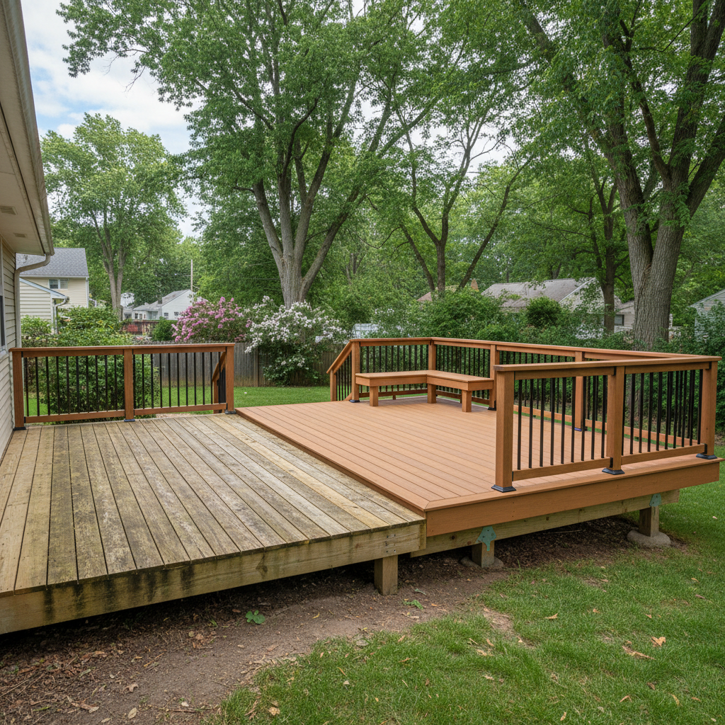 Completed deck construction work at a residential property in Hamden, CT