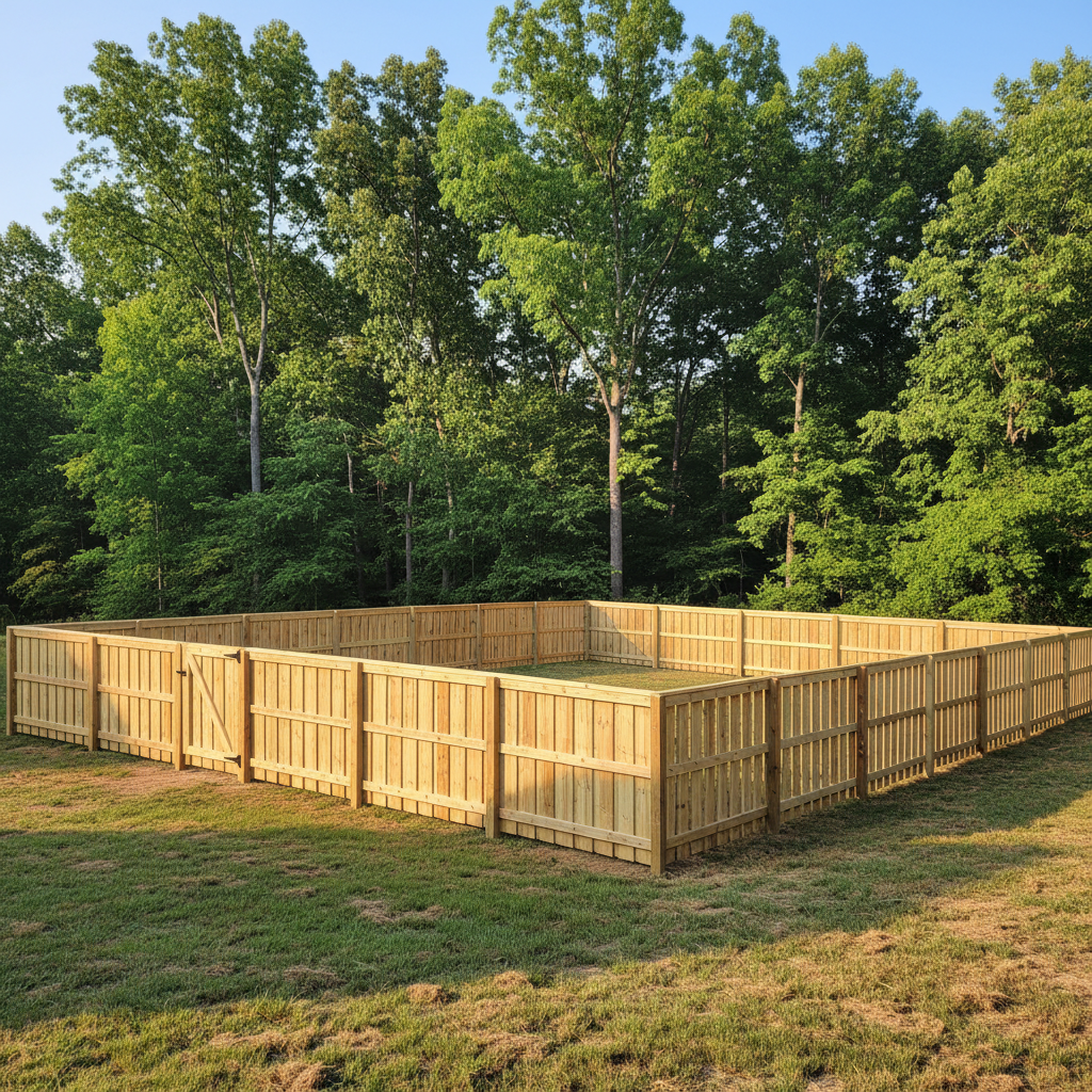 Completed wood fence installation work at a residential property in Rockford, TN