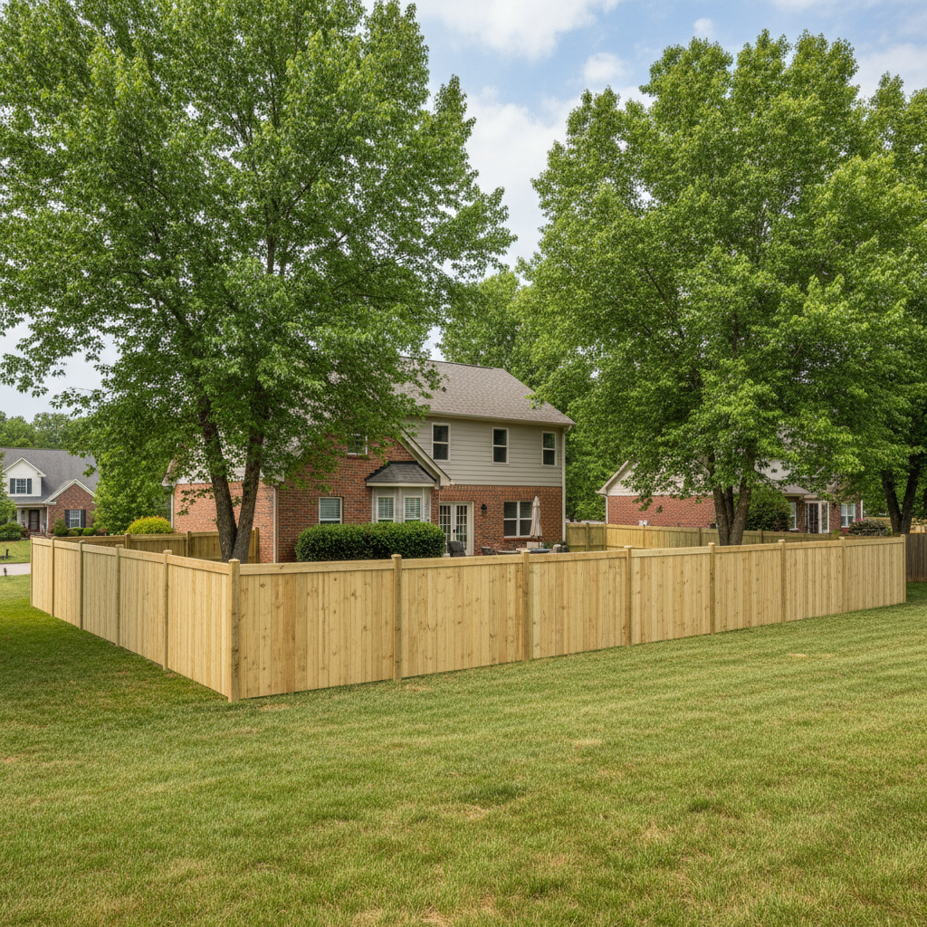 Completed privacy fence installation work at a residential property in Rockford, TN