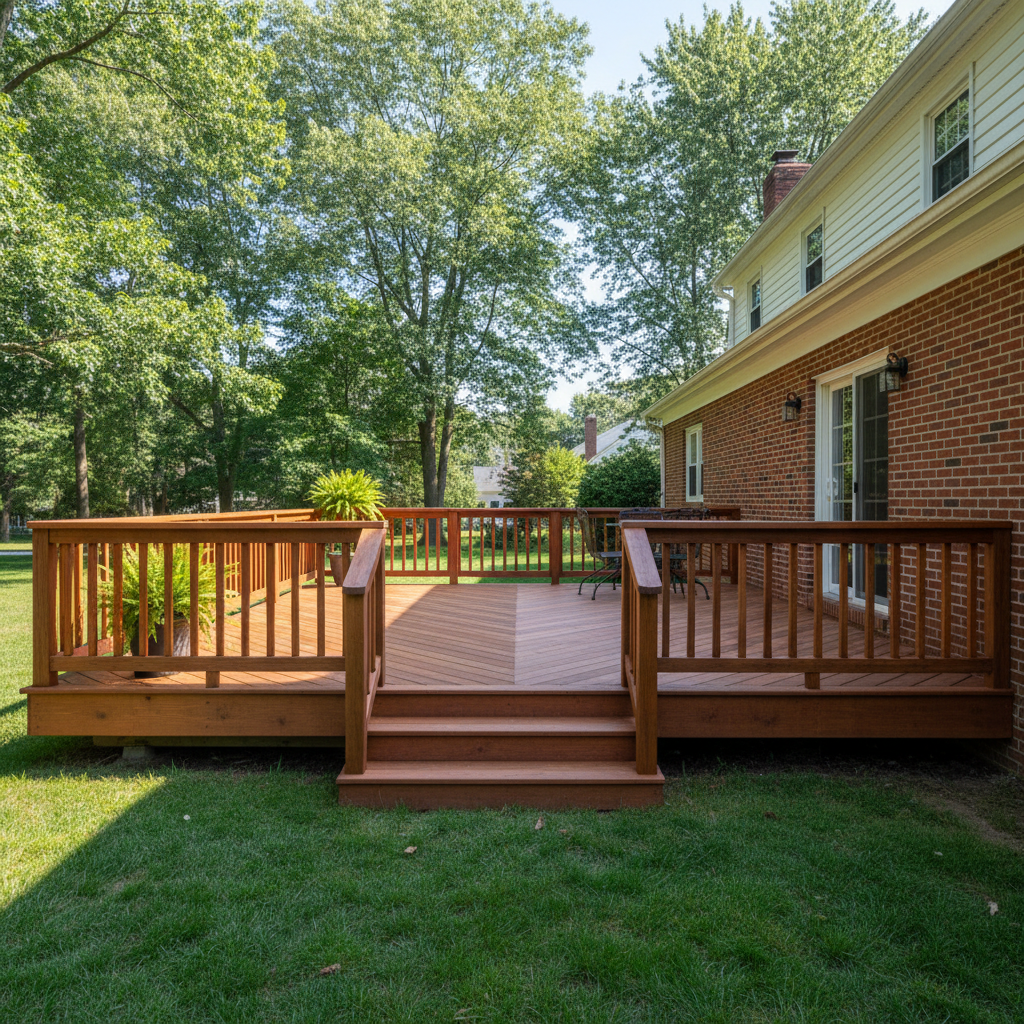 Completed wooden decks work at a residential property in Hamden, CT