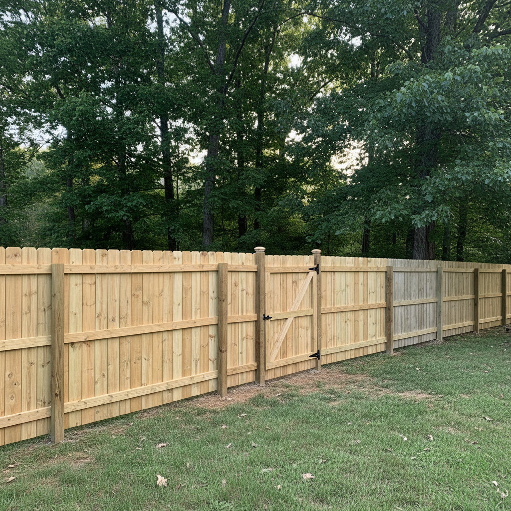 Completed fence repair work at a residential property in Norris, TN