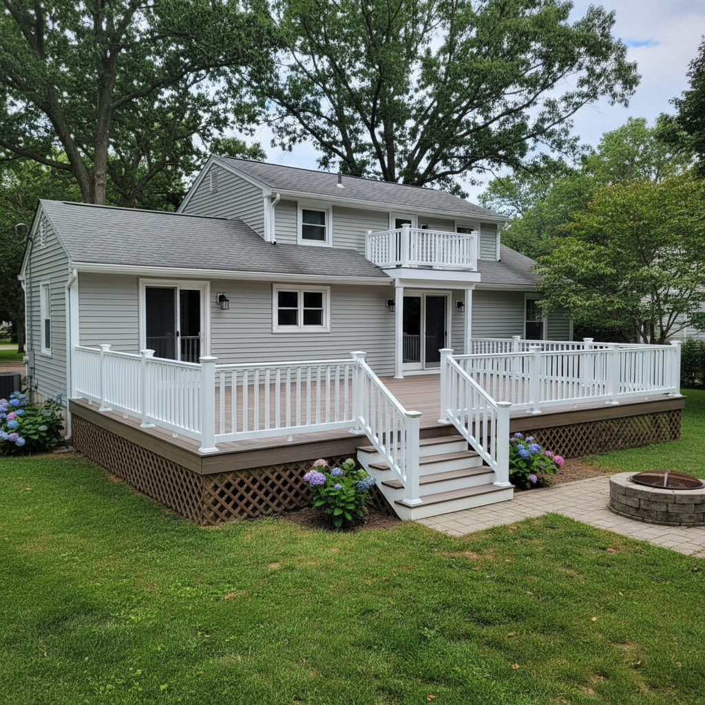 Completed trex decks work at a residential property in Hamden, CT