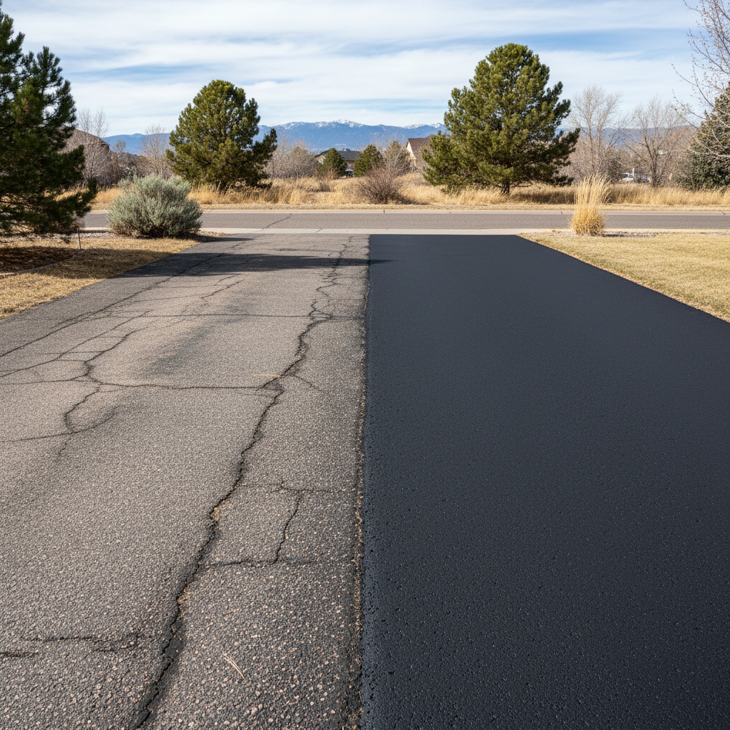Completed driveway paving work at a residential property in Thornton, CO