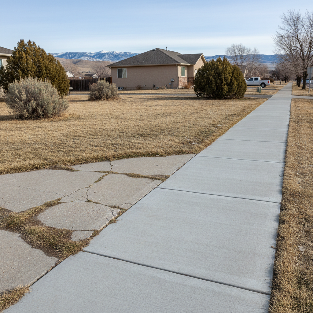 Completed concrete sidewalks work at a residential property in Ogden, UT