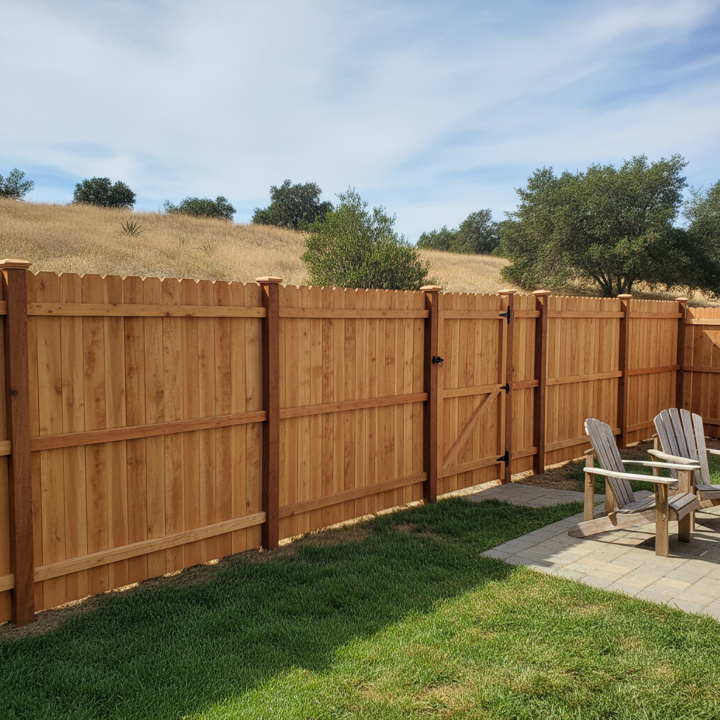 Completed wood fence installation work at a residential property in Vallejo, CA