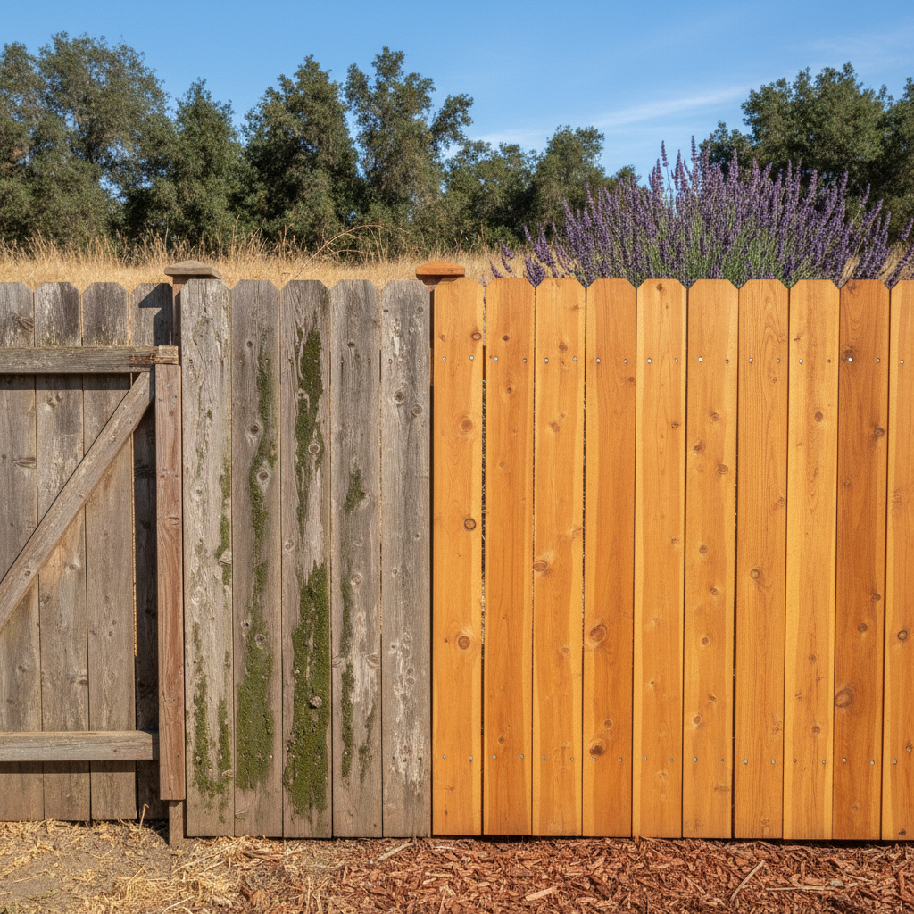 Completed fence repair work at a residential property in Vallejo, CA
