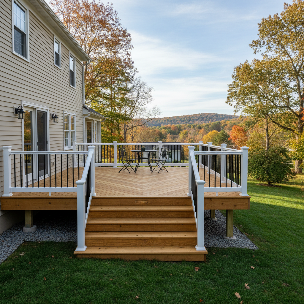 Completed wooden decks work at a residential property in Hamden, CT