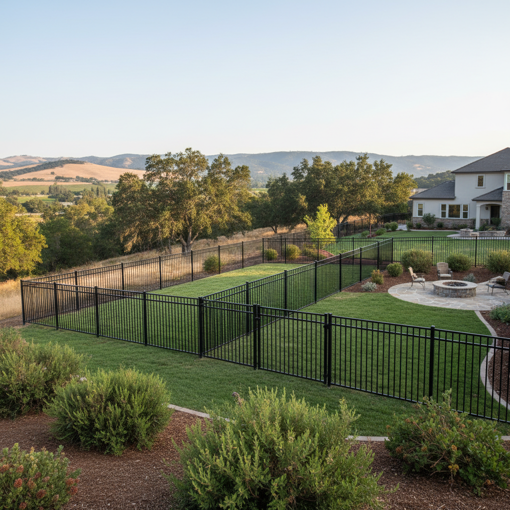 Completed aluminum fence installation work at a residential property in American Canyon, CA