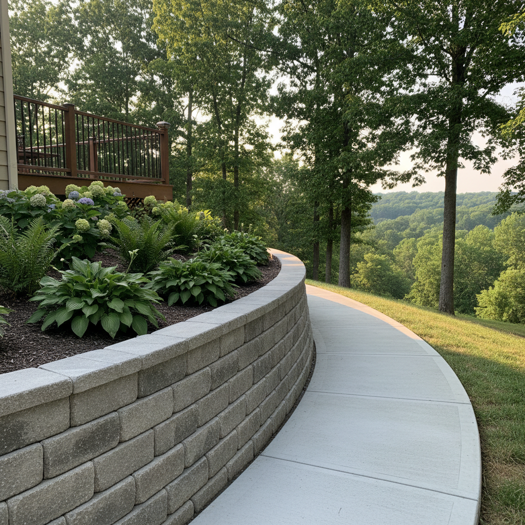 Completed concrete retaining walls work at a residential property in Oak Ridge, TN