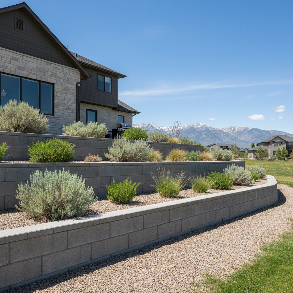 Completed concrete retaining walls work at a residential property in Ogden, UT