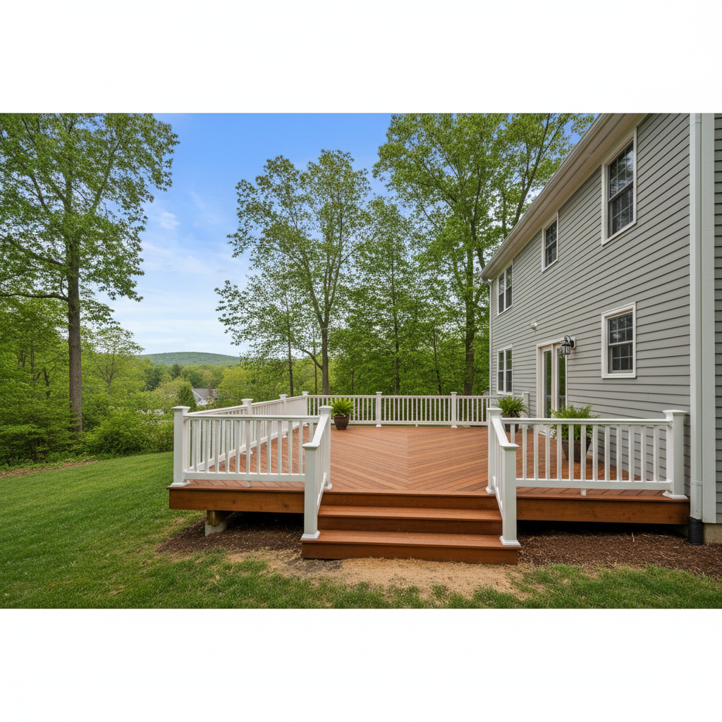 Completed deck construction work at a residential property in Hamden, CT