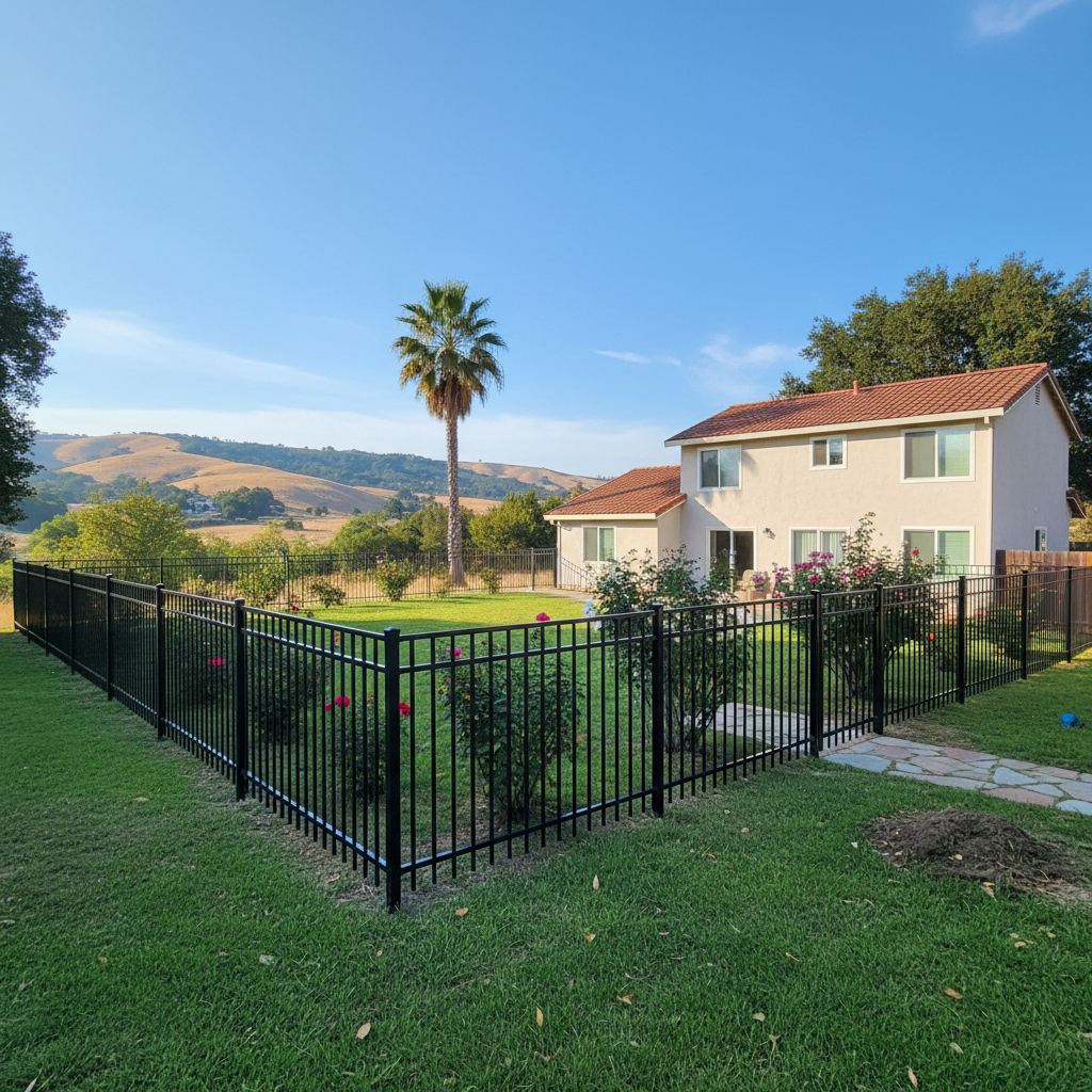 Completed aluminum fence installation work at a residential property in Vallejo, CA