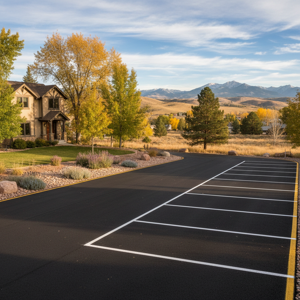Completed asphalt striping work at a residential property in Thornton, CO