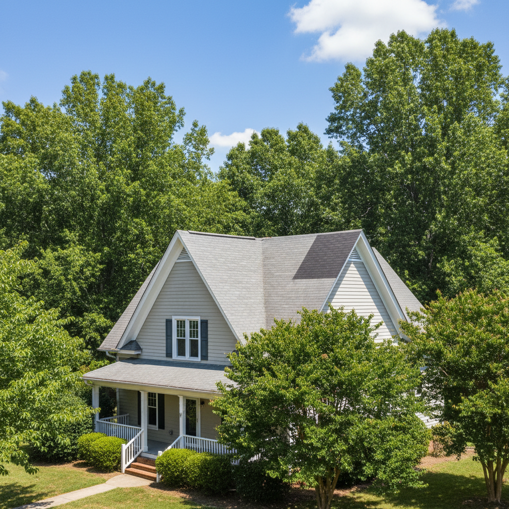 Completed roof repair work at a residential property in Louisburg, NC