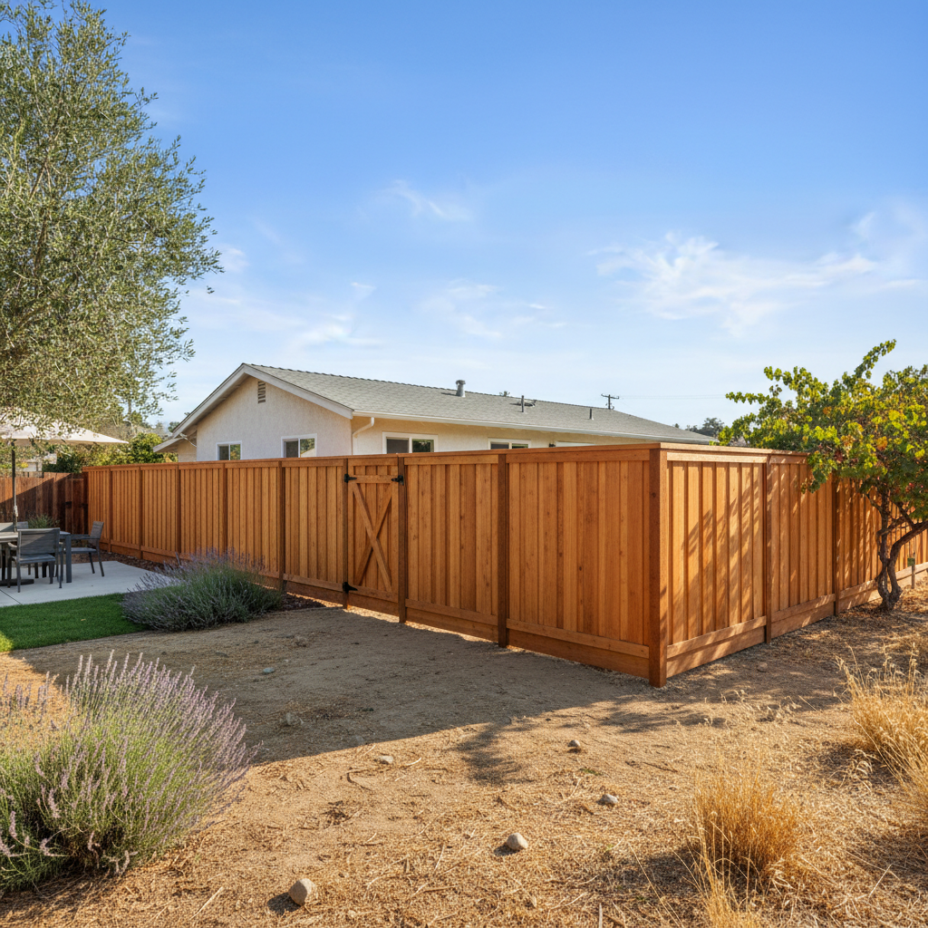 Completed privacy fence installation work at a residential property in American Canyon, CA