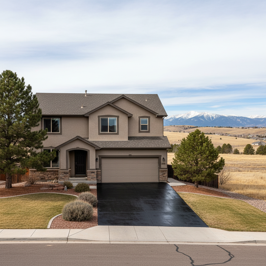 Completed asphalt sealcoating work at a residential property in Thornton, CO