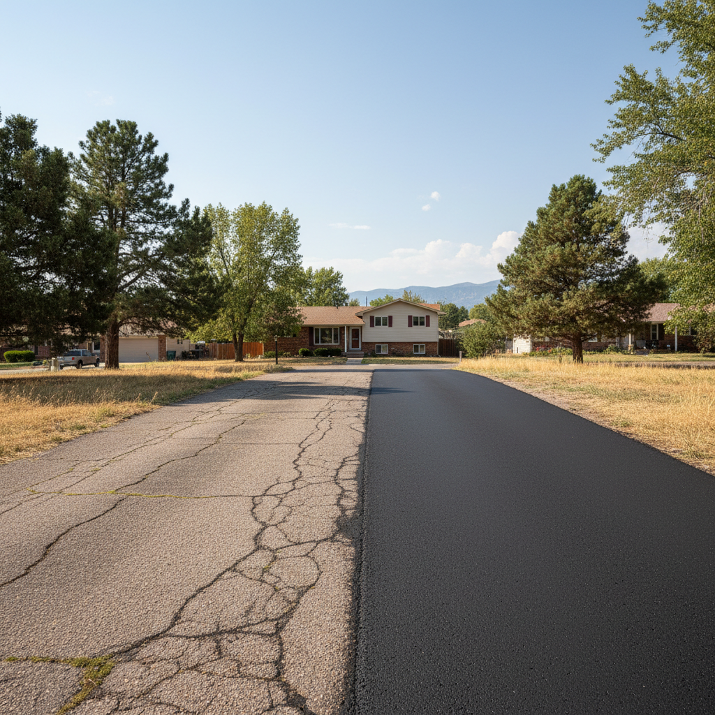 Completed asphalt paving work at a residential property in Thornton, CO