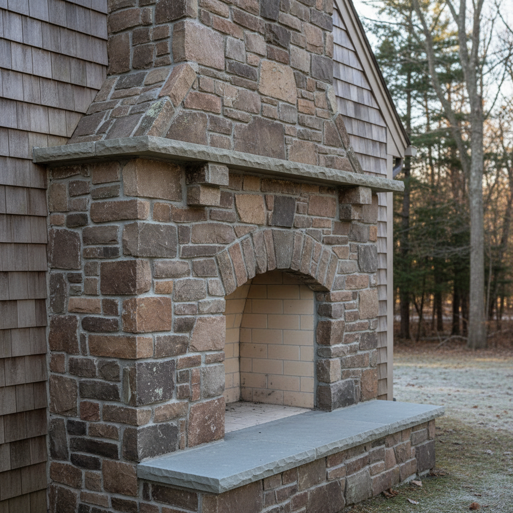 Completed fireplace construction work at a residential property in Lexington, MA