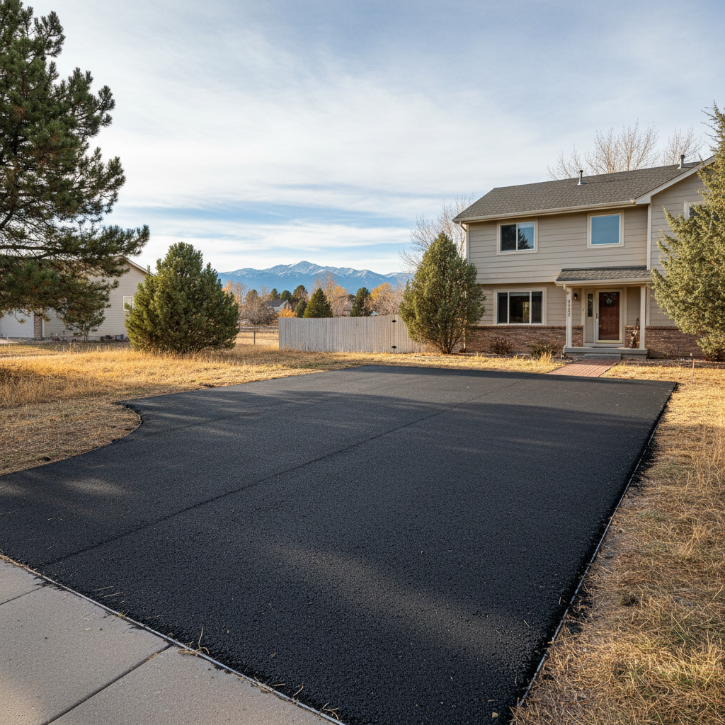 Completed asphalt repair work at a residential property in Thornton, CO