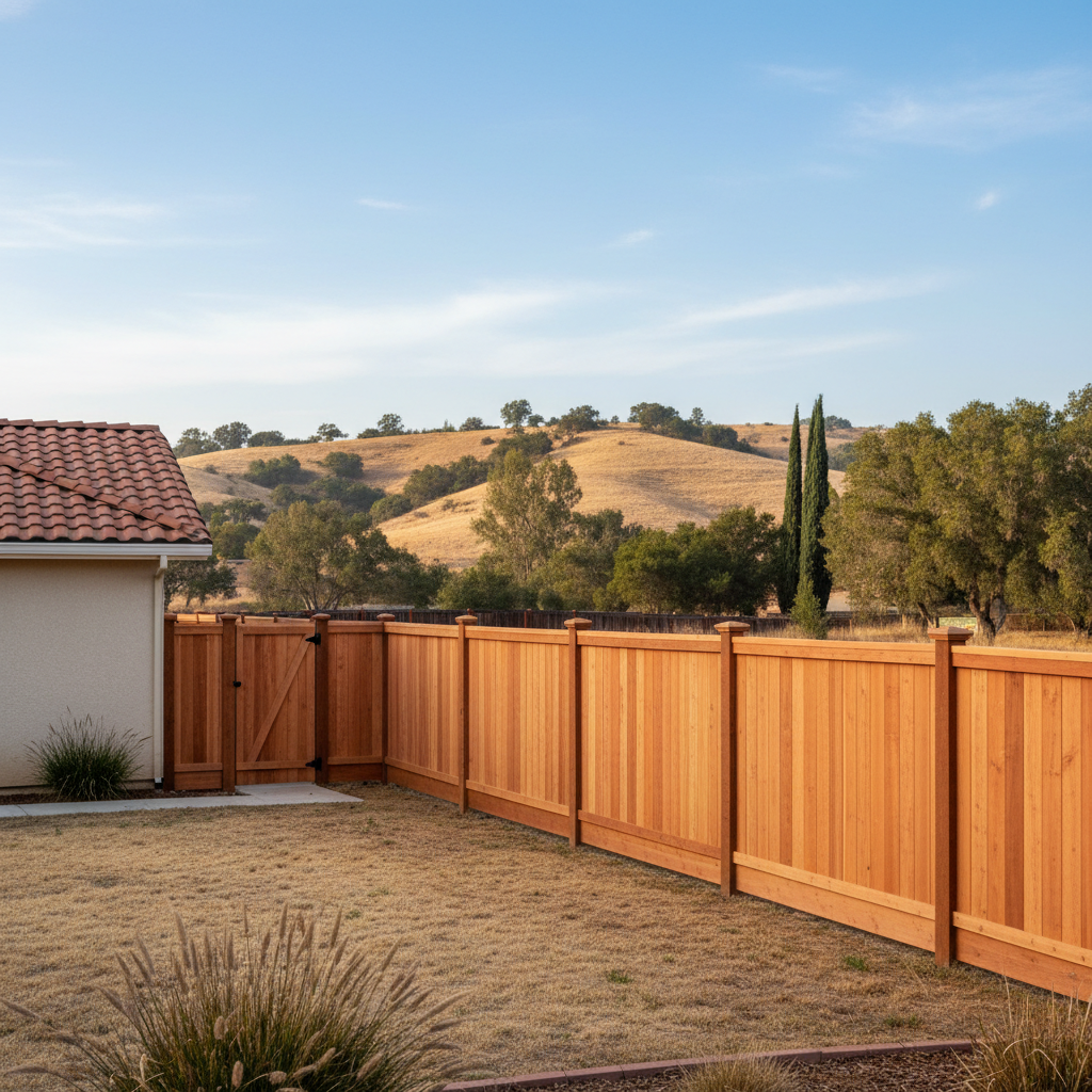 Completed wood fence installation work at a residential property in Vallejo, CA