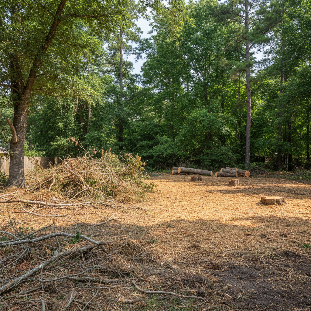 Completed lot clearing work at a residential property in Huffman, TX