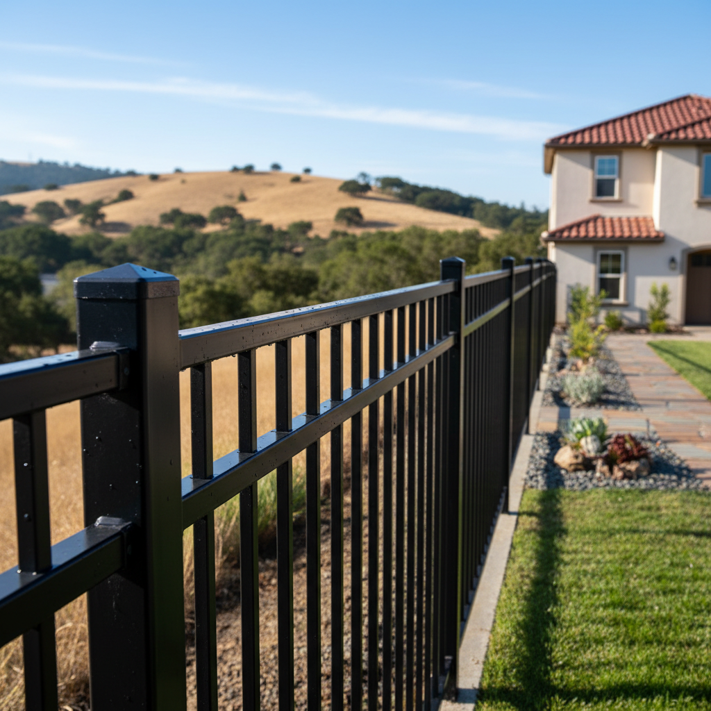 Completed aluminum fence installation work at a residential property in American Canyon, CA