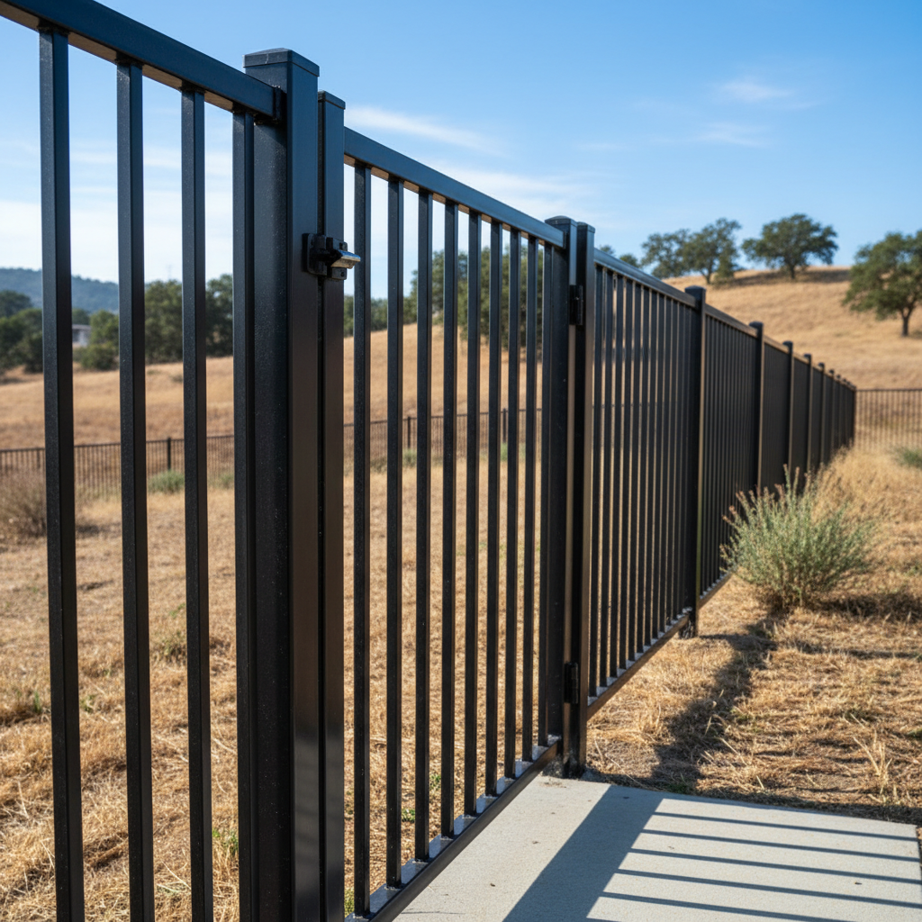 Completed aluminum fence installation work at a residential property in Vallejo, CA