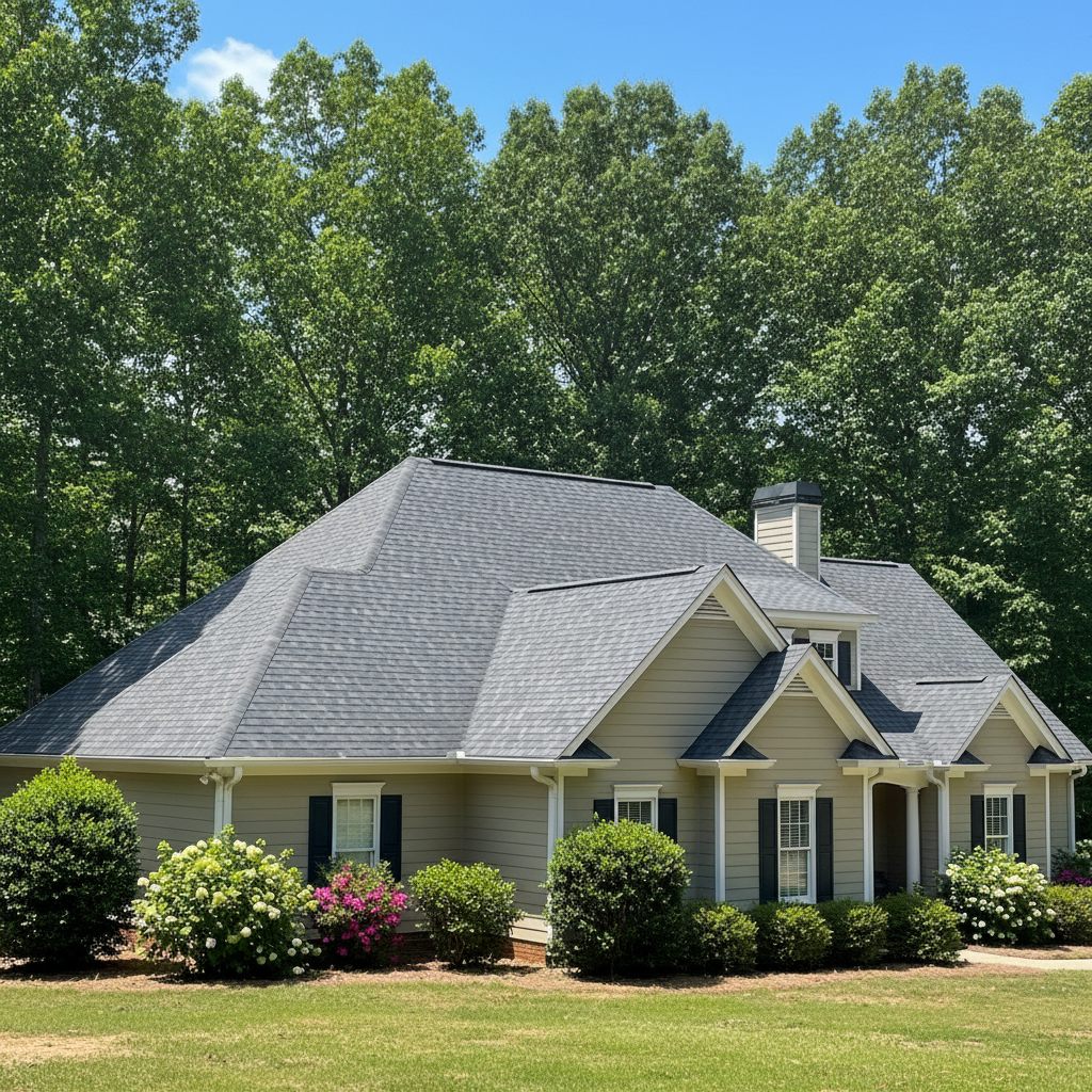 Completed roof installation work at a residential property in Louisburg, NC