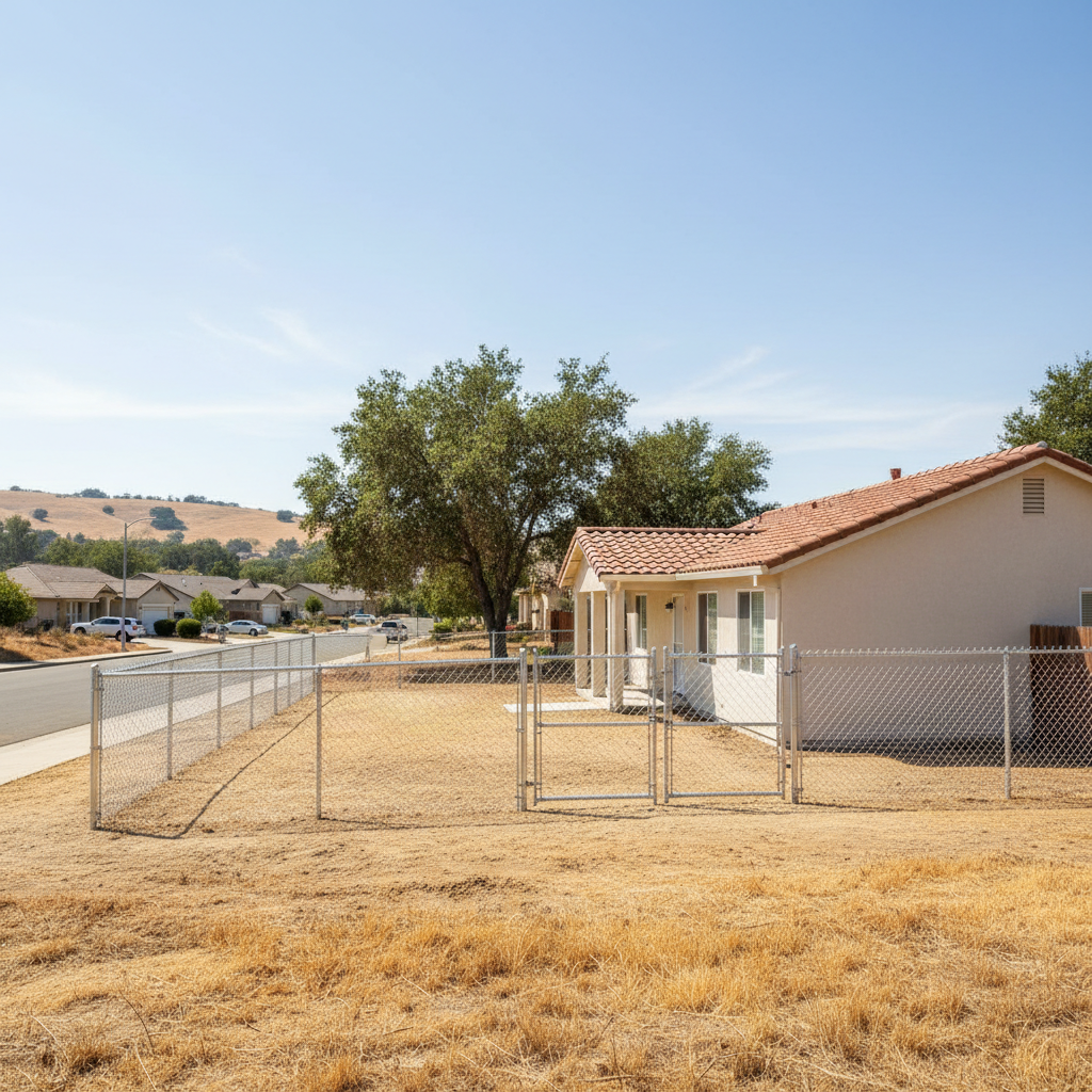 Completed chain link fence installation work at a residential property in American Canyon, CA