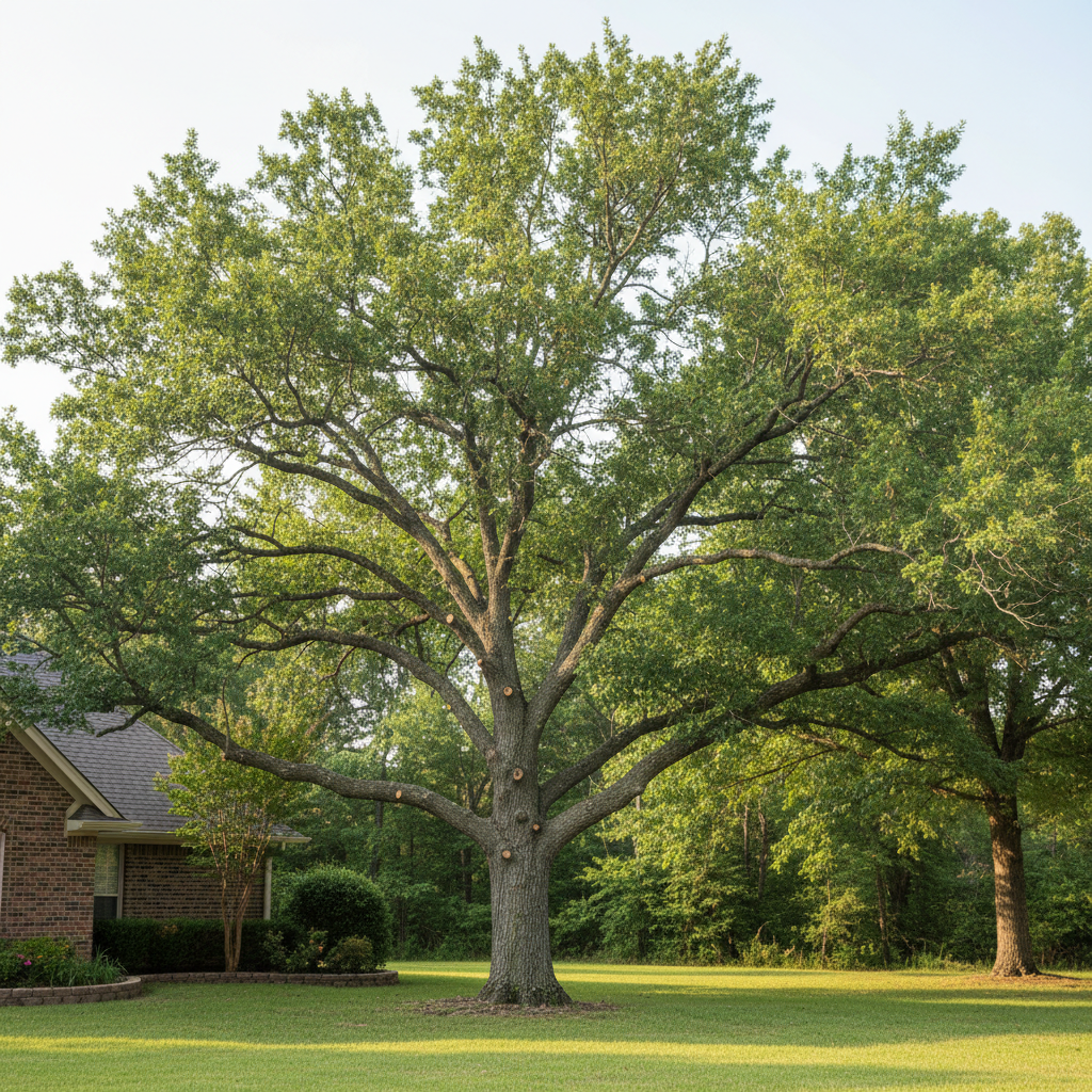 Completed tree pruning work at a residential property in Huffman, TX