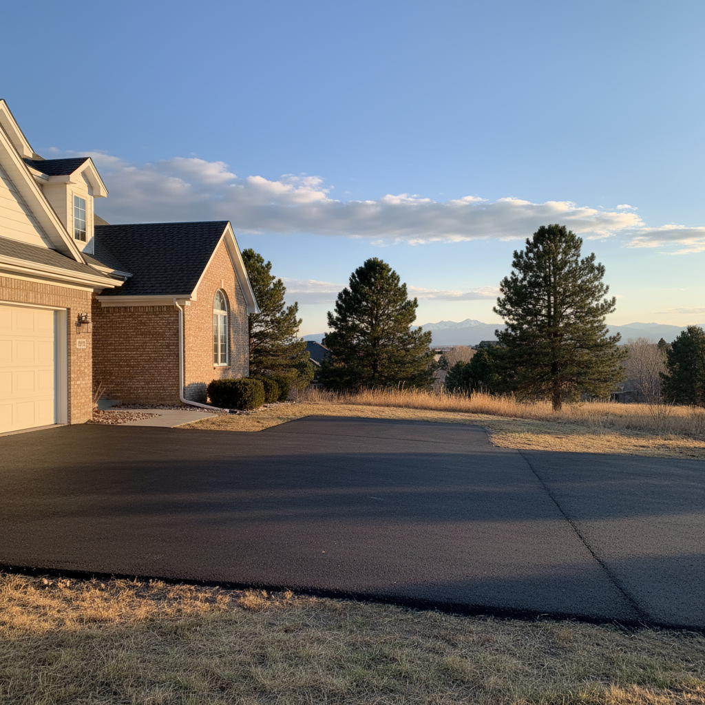 Completed asphalt patching work at a residential property in Thornton, CO