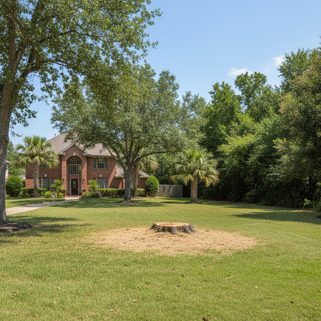 Completed stump grinding & removal work at a residential property in Huffman, TX