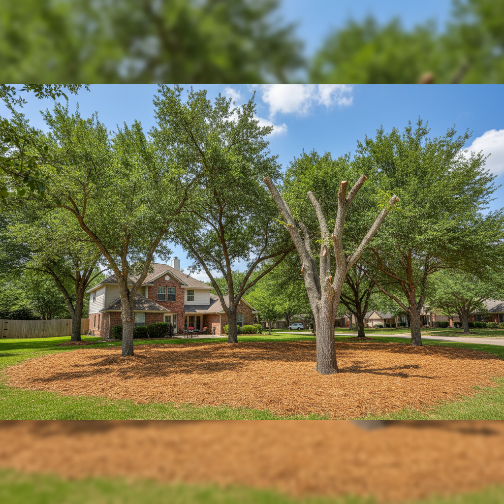 Completed tree trimming work at a residential property in Huffman, TX