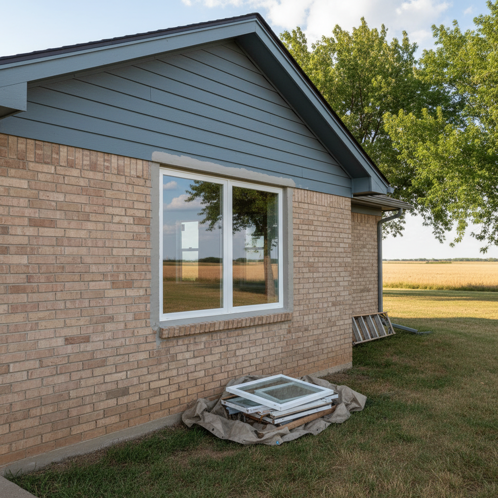 Completed window repair work at a residential property in Great Bend, KS