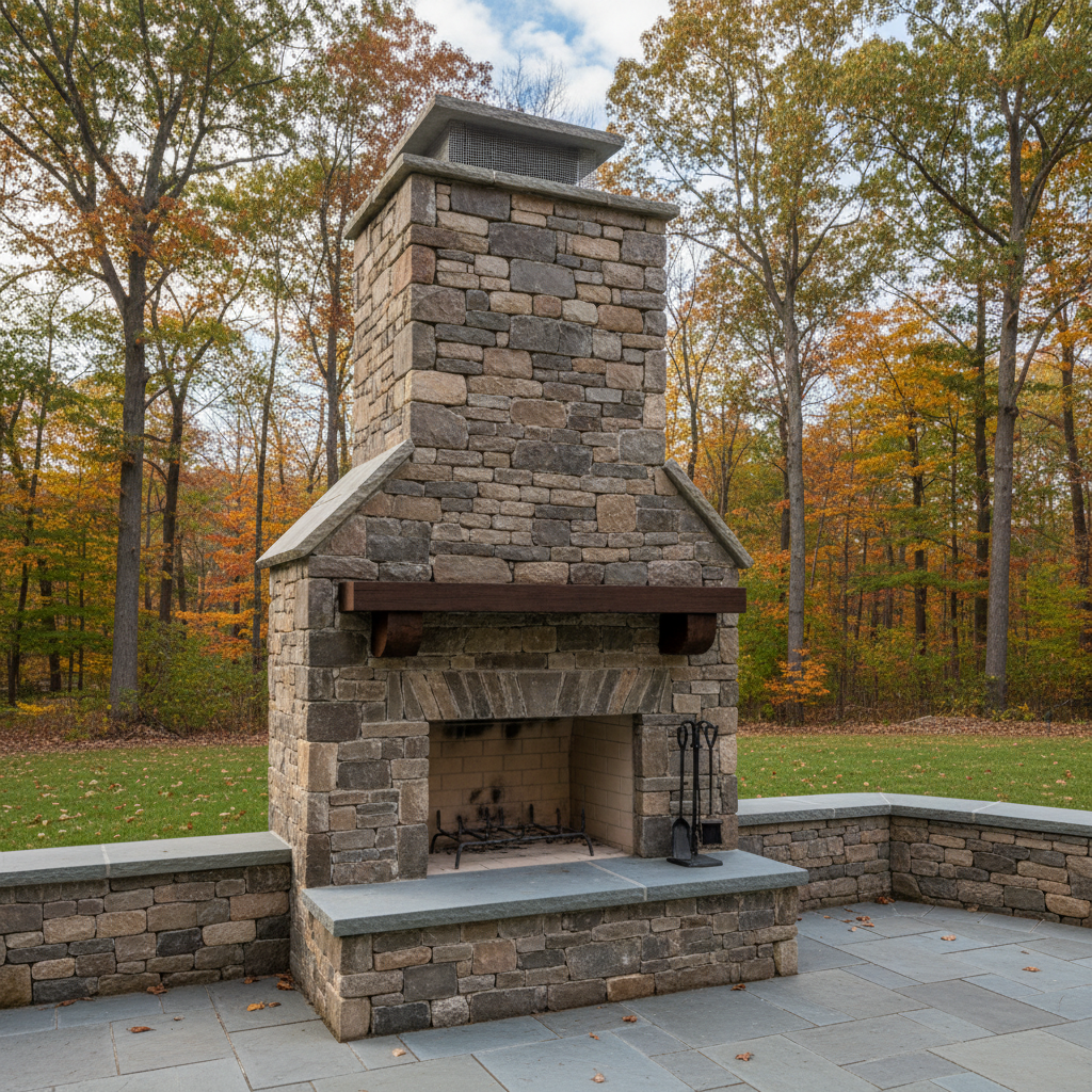 Completed fireplace construction work at a residential property in Lexington, MA