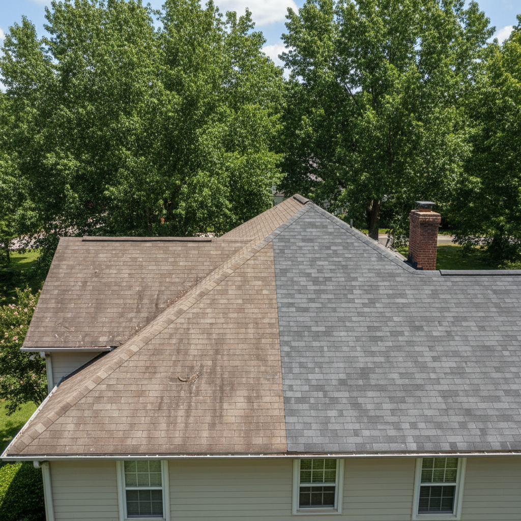 Completed roof repair work at a residential property in Louisburg, NC