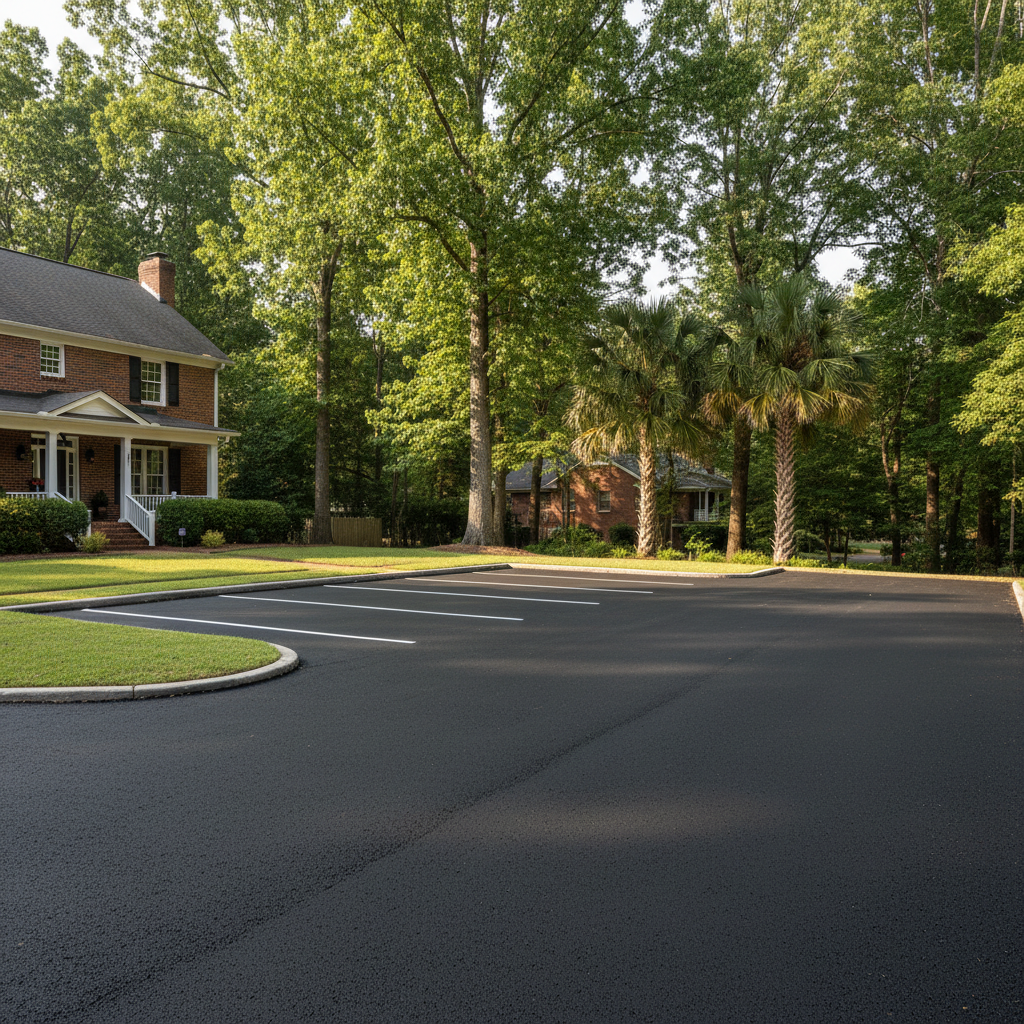 Completed parking lot paving work at a residential property in Montgomery, AL