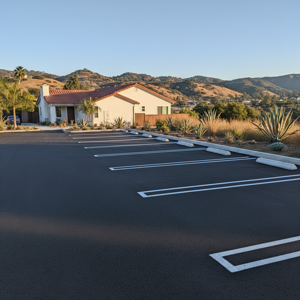 Completed parking lot paving work at a residential property in Los Angeles, CA