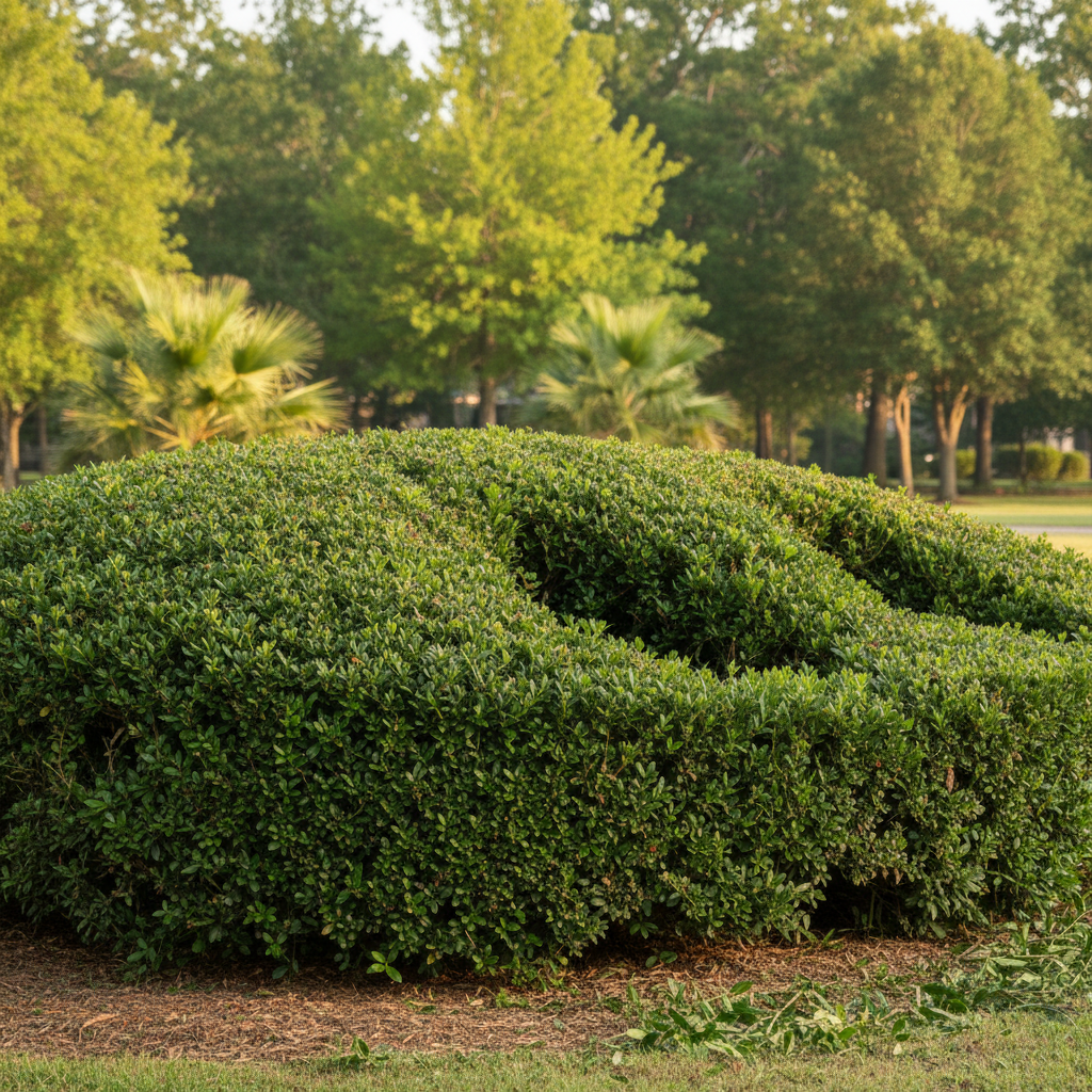 Completed shrub & bush trimming work at a residential property in Huffman, TX